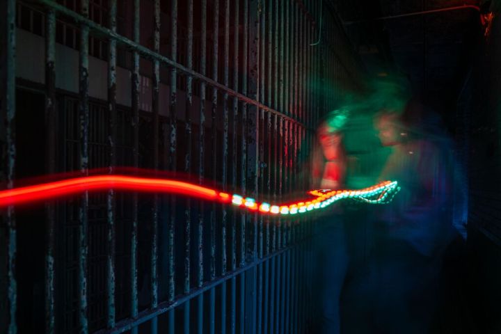a blurry image of a cell block